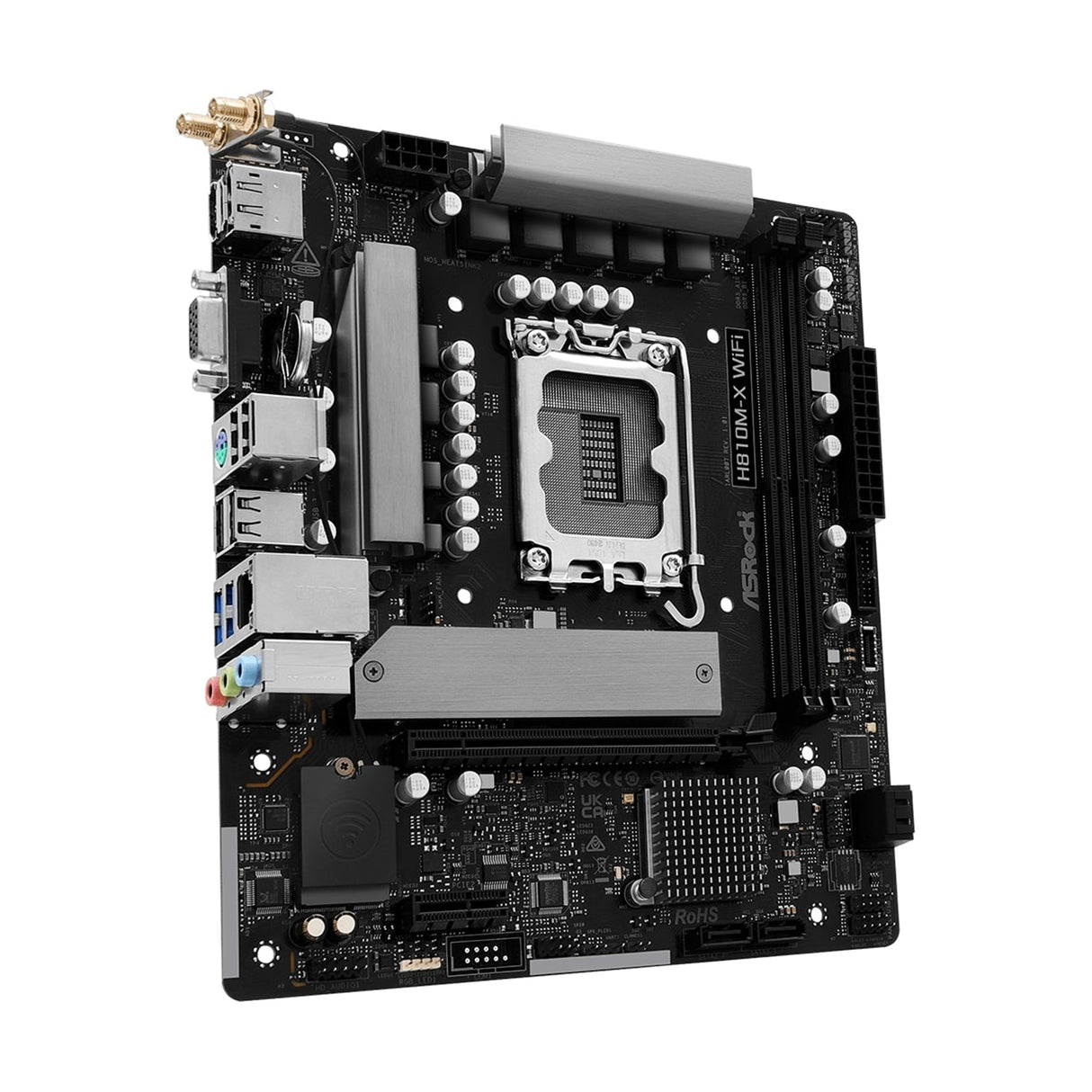 ASRock H810M-X WIFI Intel Socket 1851 Motherboard, 2x DDR5 DIMM Slots, 1x M.2 Socket, 2.5G LAN, WiFi 5, 1x HDMI Port / 1x DisplayPort