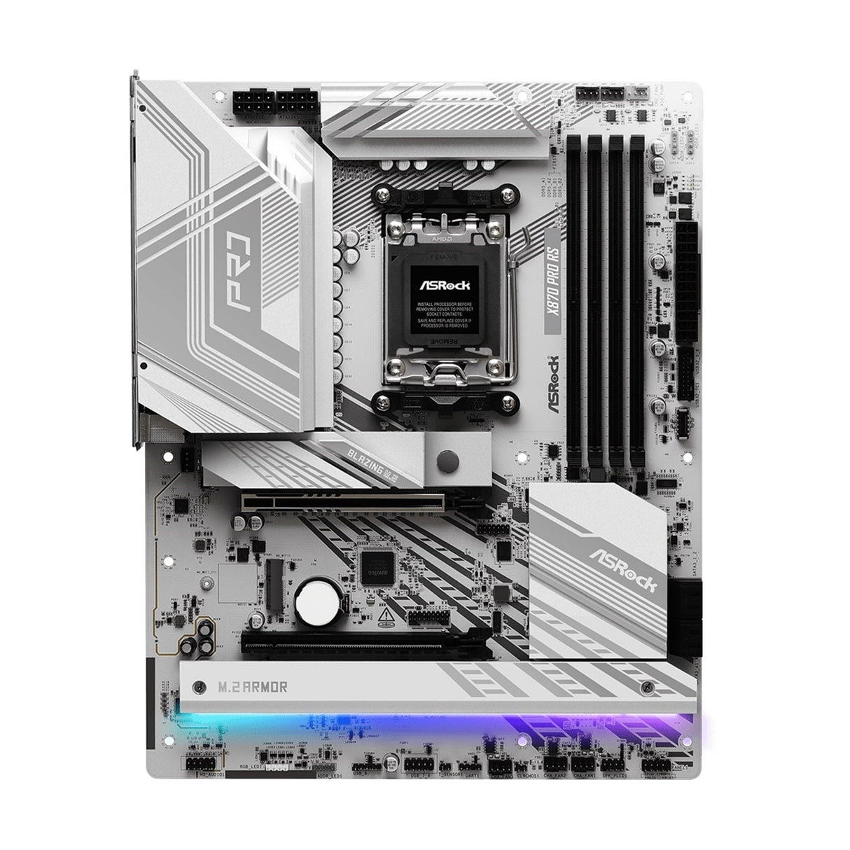 ASRock X870 PRO RS AMD AM5 Socket Motherboard, ATX, 4x DDR5 Slots, 3x M.2 Sockets, Fitted I/O Shield, 2.5GbE LAN, 1x HDMI Port / 2x USB-C (USB4)
