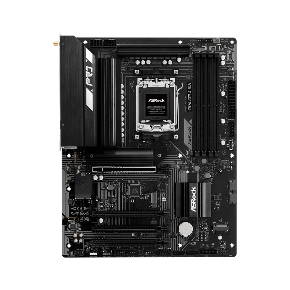 ASRock X870 Pro-A WiFi AMD AM5 Socket Motherboard, 4 x DDR5 Slots, 3x M.2 Socket, 2.5GbE LAN, Wi-Fi 7, 1x HDMI Port / 2x USB-C (USB4)