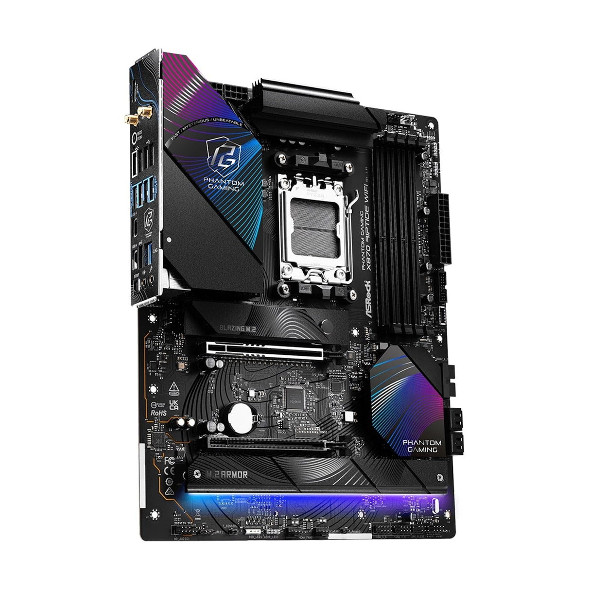 ASRock X870 RIPTIDE WIFI AMD AM5 Socket Motherboard, ATX, 4x DDR5 Slots, 3x M.2 Sockets, Fitted I/O Shield, 2.5GbE LAN, Wi-Fi 7, 1x HDMI Port / 2x USB-C (USB4)