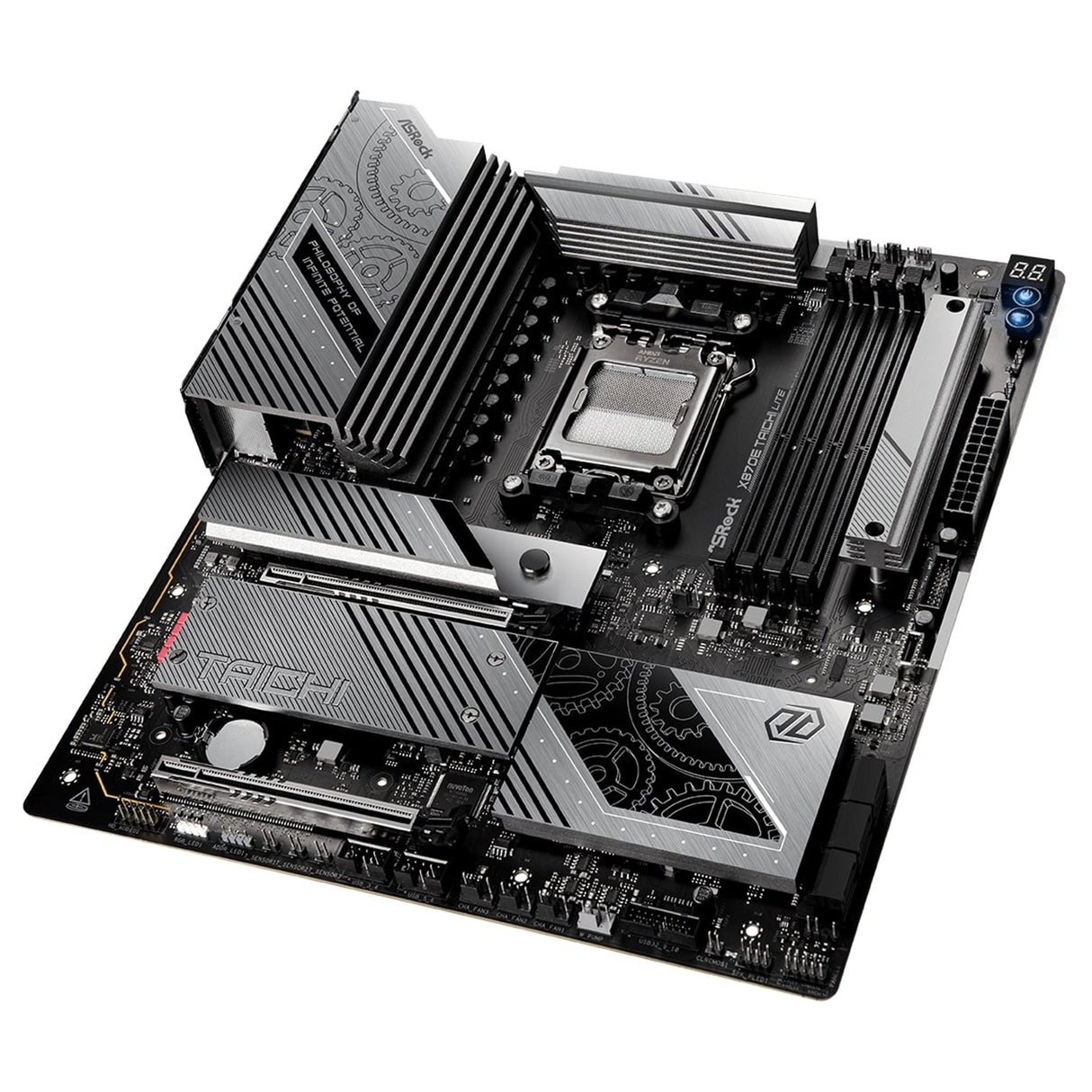 ASRock X870E TAICHI LITE AMD AM5 Socket Motherboard, E-ATX, 4x DDR5 Slots, 4x M.2 Sockets, Fitted I/O Shield, 5GbE LAN, Wi-Fi 7, 1x HDMI Port / 2x USB-C (USB4)