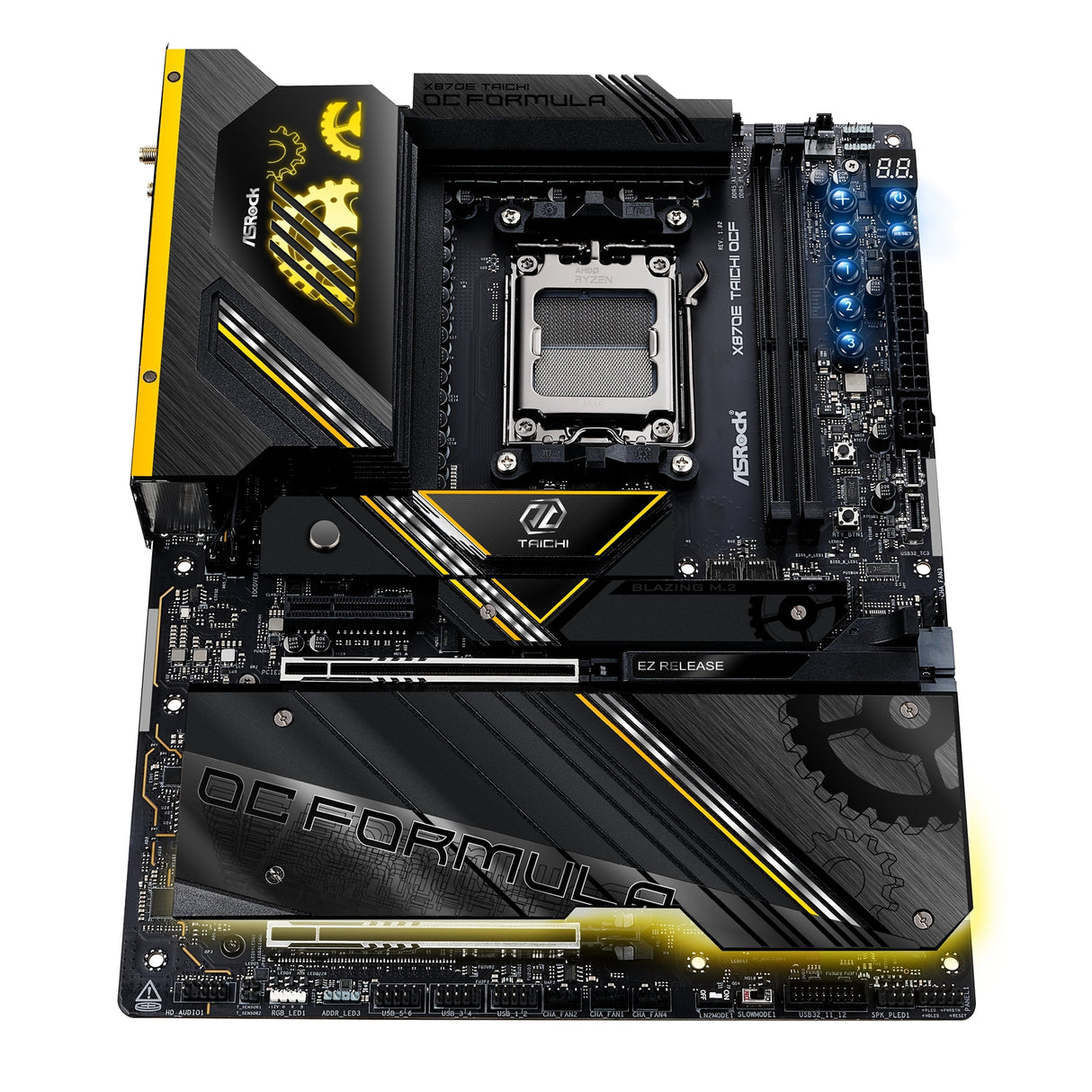 ASRock X870E TAICHI OCF AMD AM5 Socket Motherboard, ATX, 2x DDR5 Slots, 6x M.2 Socket, Fitted I/O Shield, 5GbE LAN, Wi-Fi 7, 1x HDMI Port