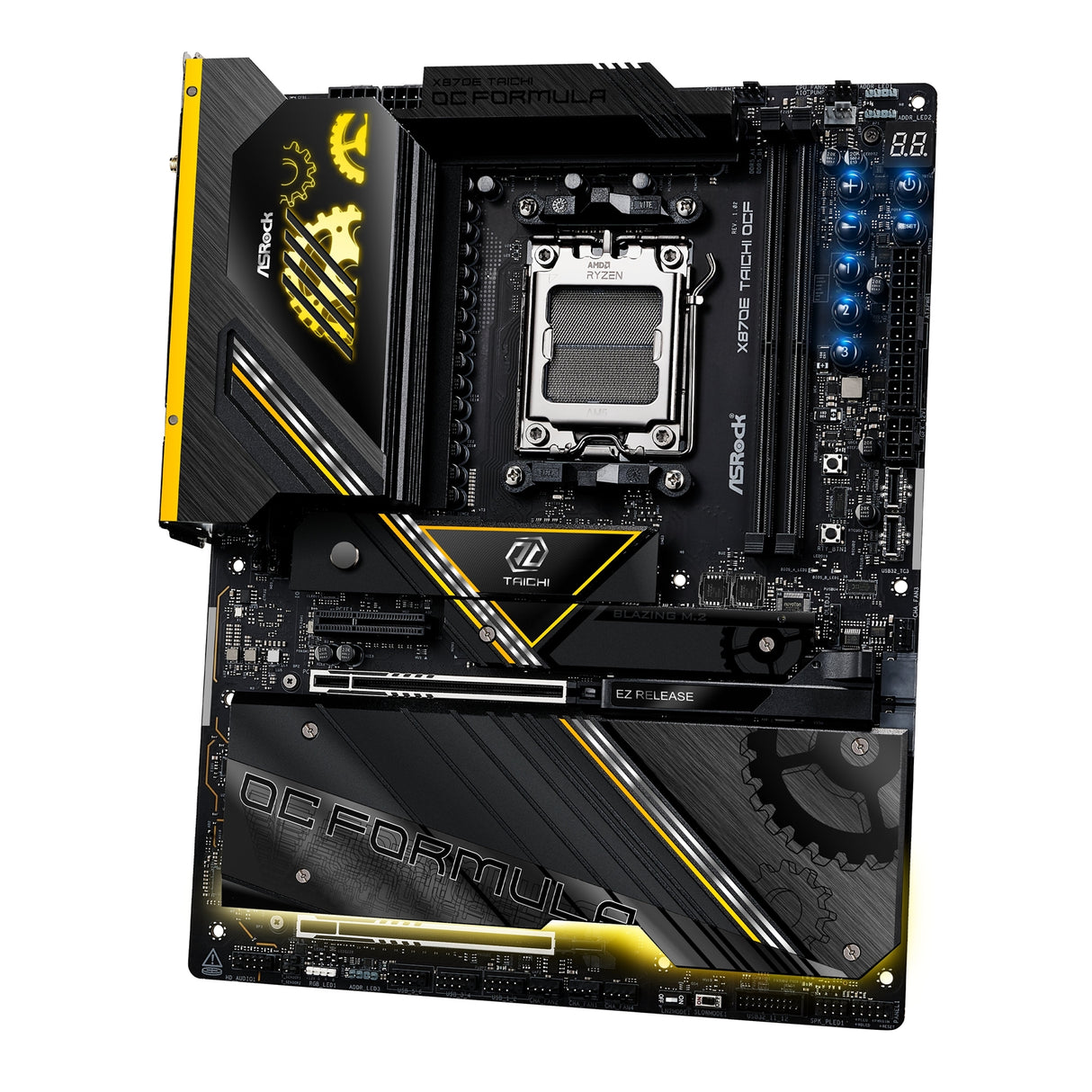 ASRock X870E TAICHI OCF AMD AM5 Socket Motherboard, ATX, 2x DDR5 Slots, 6x M.2 Socket, Fitted I/O Shield, 5GbE LAN, Wi-Fi 7, 1x HDMI Port