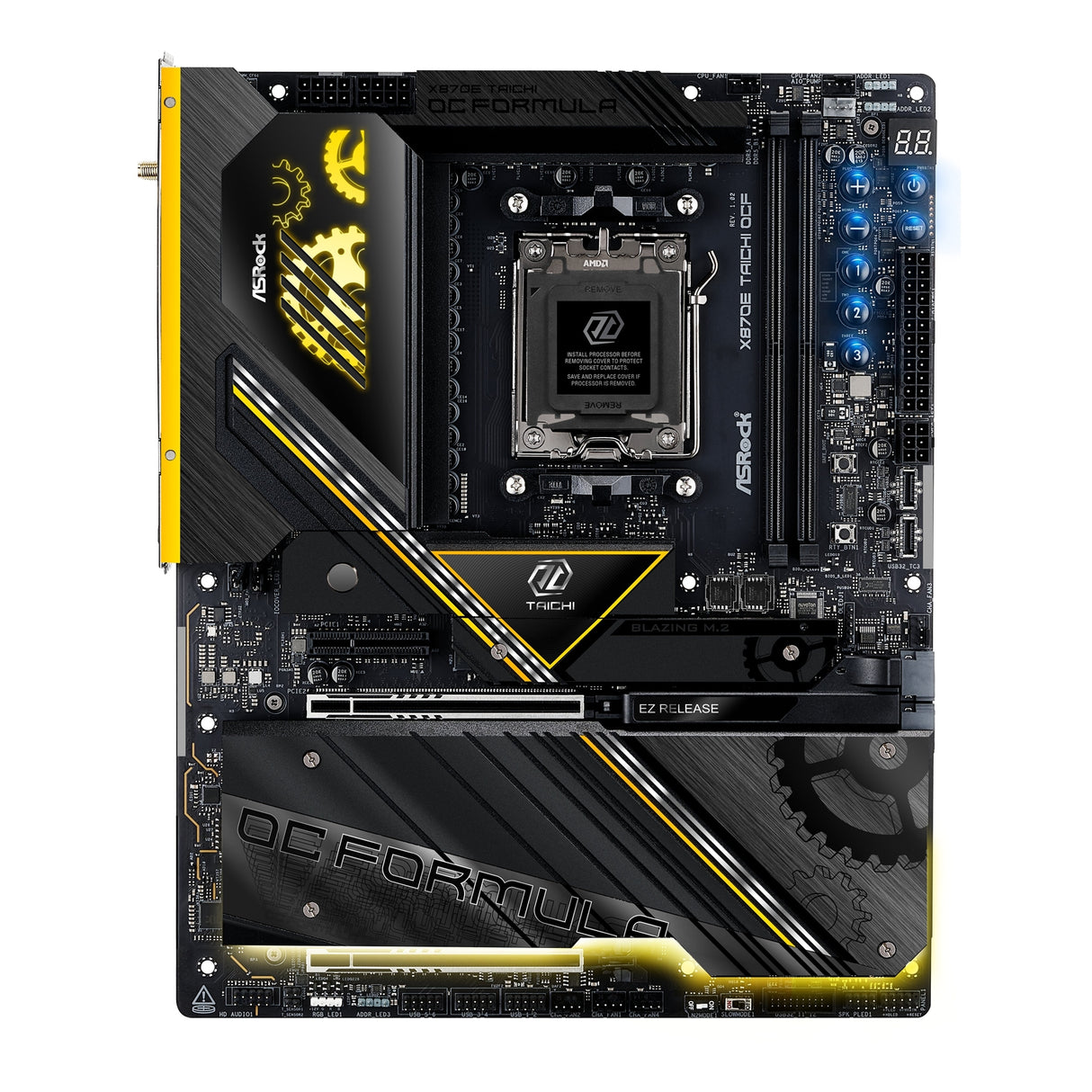 ASRock X870E TAICHI OCF AMD AM5 Socket Motherboard, ATX, 2x DDR5 Slots, 6x M.2 Socket, Fitted I/O Shield, 5GbE LAN, Wi-Fi 7, 1x HDMI Port