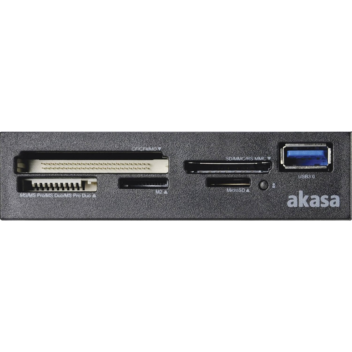 Akasa USB 3.0 Multi Card Reader, Supports CF/MS/SD/MicroSD UHS-II Cards, 3.5", Internal USB 3.0 Connector, Black, for PC