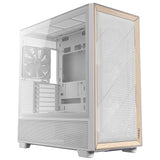Antec FLUX Mid Tower PC Case - Tempered Glass, White/Wood, 5 PWM Fans, USB-C, E-ATX/ATX/mATX/ITX Compatibility