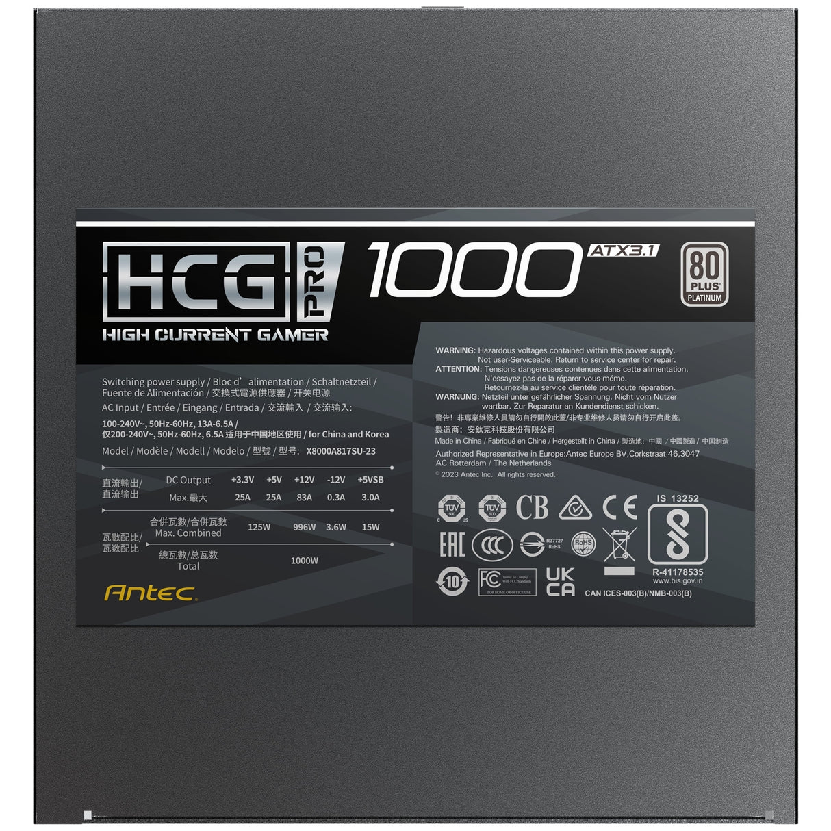 Antec HCG1000 PRO Platinum ATX 3.1 Power Supply - 1000W, Fully Modular, 80 PLUS Platinum Certified, Silent Fan, High-Performance Gaming PSU