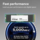 Crucial (CT1000E100SSD8) E100 1TB PCIe Gen4 NVMe M.2 SSD, Sequential Write 4,500 MB/s, Sequential Read 5,000 MB/s
