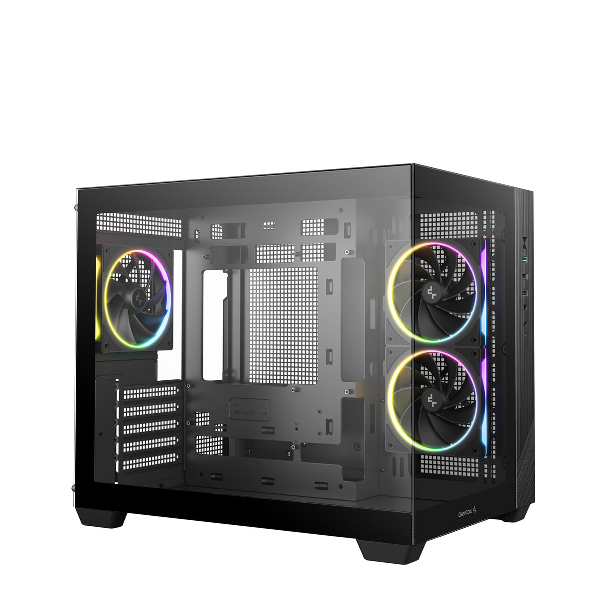 DeepCool CG330 3F ARGB Dual-Chamber Micro-ATX Tower Case, Tempered Glass Panels, 3 x 120mm ARGB Fans, USB 3.0, ITX/Micro-ATX, Black