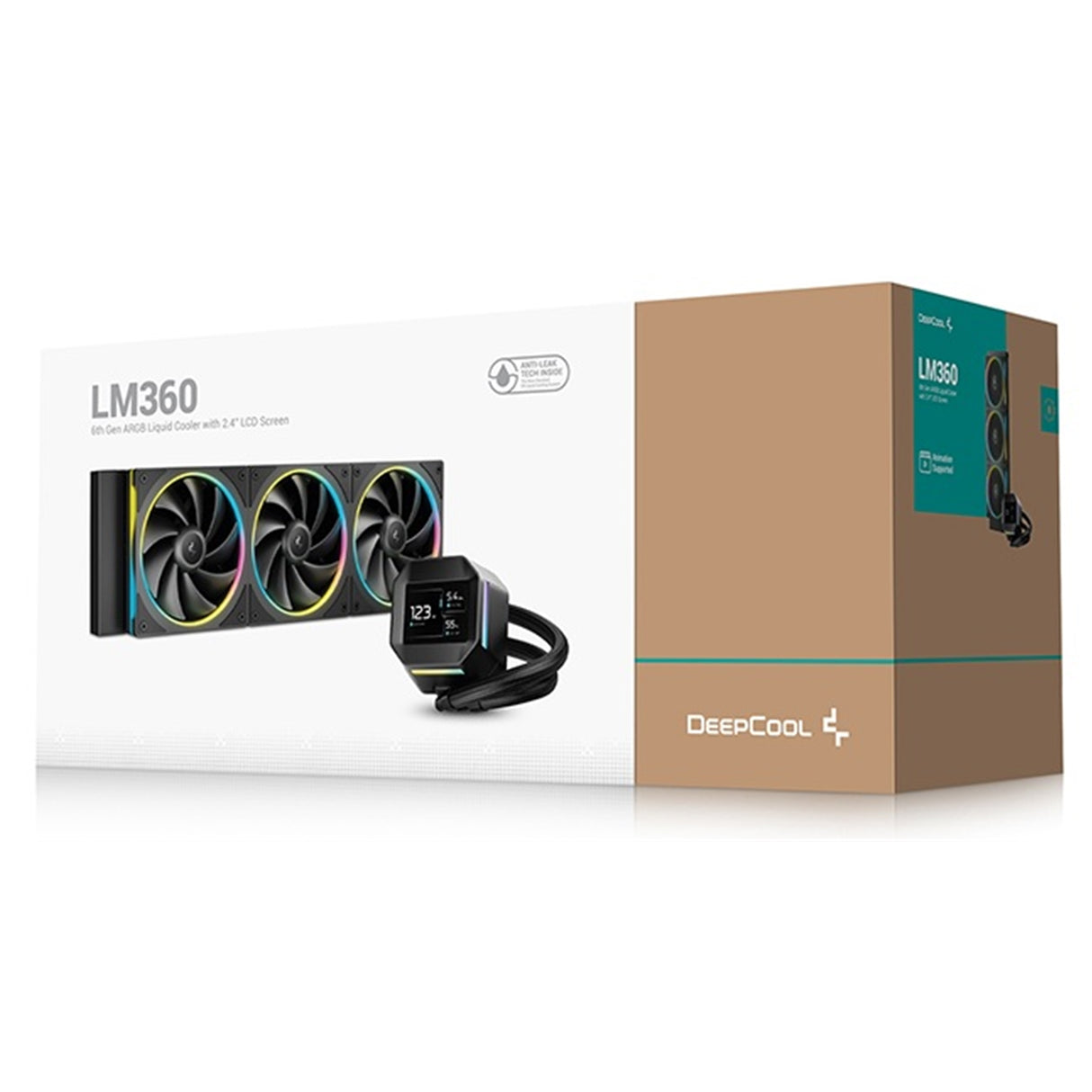 DeepCool LM360 Liquid CPU Cooler with 2.4" IPS Display, 360mm AIO, Triple 120mm ARGB Fans, Anti-Leak Technology, PWM Pump, Intel LGA 1851/1700 & AMD AM5 Compatible, Black