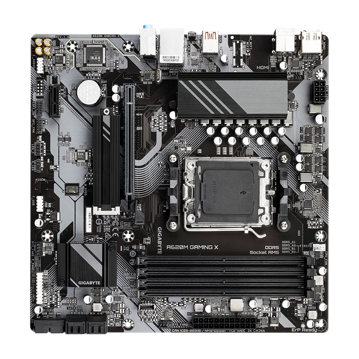 Gigabyte A620M GAMING X AMD AM5 Socket Motherboard, Micro-ATX, 4x DDR5 Slots, 1x M.2 Socket, GbE LAN, 1x DisplayPort / 1x HDMI Port