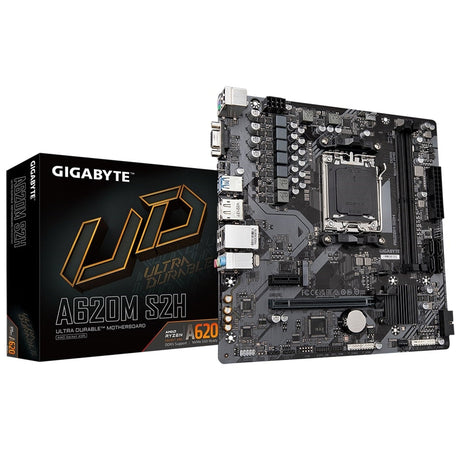 Gigabyte A620M S2H AMD AM5 Socket Motherboard, Micro-ATX, 2x DDR5 Slots, 1x M.2 Socket, GbE LAN, 1x D-Sub / 1x DisplayPort / 1x HDMI Port