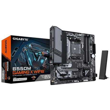 Gigabyte B550M GAMING X WIFI6 AMD AM4 Socket Motherboard, Micro-ATX, 4x DDR4 Slots, 2x M.2 Sockets, Fitted I/O Shield, GbE LAN, Wi-Fi 6, 1x DisplayPort / 1x HDMI Port