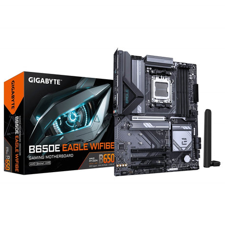 Gigabyte B650E EAGLE WIFI6E AMD AM5 Socket Motherboard, ATX, 4x DDR5 Slots, 3x M.2 Socket, Fitted I/O Shield, 2.5GbE LAN, Wi-Fi 6E, 1x DisplayPort / 1x HDMI Port