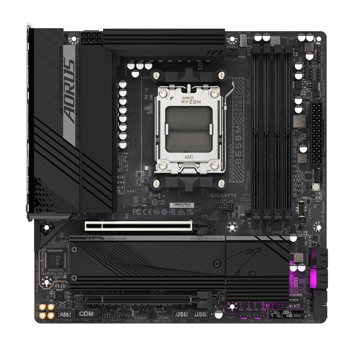 Gigabyte B650M AORUS ELITE AMD AM5 Socket Motherboard, Micro-ATX, 4x DDR5 Slots, 2x M.2 Socket, Fitted I/O Shield, 2.5GbE LAN, 1x DisplayPort / 1x HDMI Port