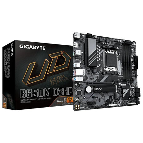 Gigabyte B650M D3HP Ultra Durable AMD AM5 Socket Motherboard, Micro-ATX, 4x DDR5 Slots, 2x M.2 Sockets, 2.5GbE LAN, 2x DisplayPorts / 1x HDMI Port