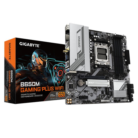 Gigabyte B650M GAMING PLUS WIFI (Rev.1.2) AMD AM5 Socket Motherboard, Micro-ATX, 4x DDR5 Slots, 2x M.2 Socket, Fitted I/O Shield, 2.5GbE LAN, Wi-Fi 6, 2x DisplayPort / 1x HDMI Port