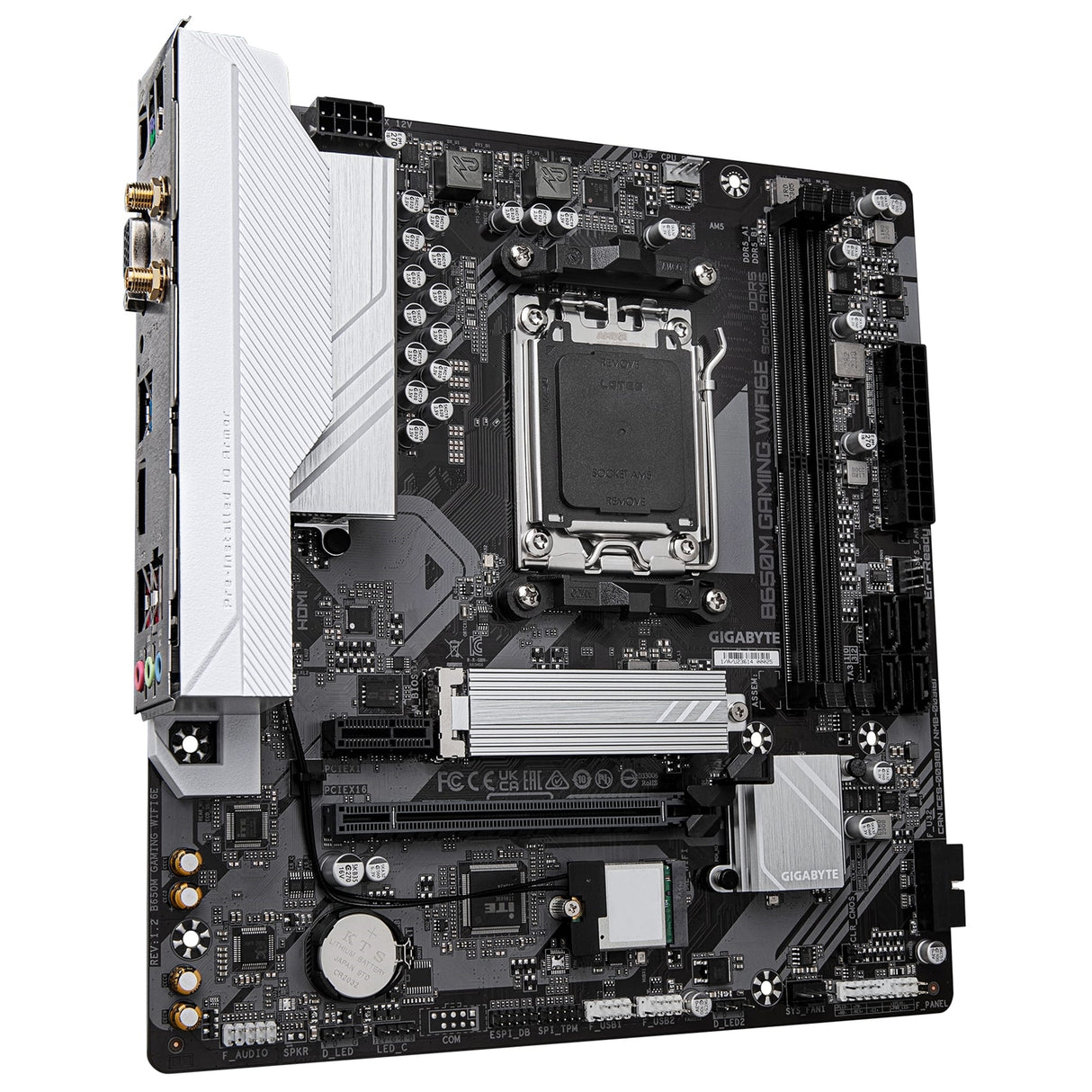 Gigabyte B650M GAMING WIFI6E (rev. 1.2) AMD AM5 Socket Motherboard, 2x DDR5 DIMM Slots, 1x M.2 Sockets, 2.5GbE LAN, Wi-Fi 6E, 1x D-Sub / 1x HDMI Port