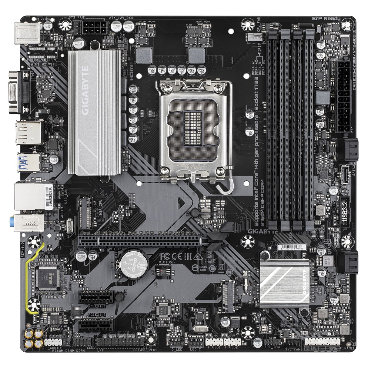 Gigabyte B760M D3HP DDR4 Intel 1700 Socket Motherboard, Micro-ATX, 4x DDR4 Slots, 2x M.2 Sockets, GbE LAN, 1x D-Sub / 1x DisplayPort / 1x HDMI Port