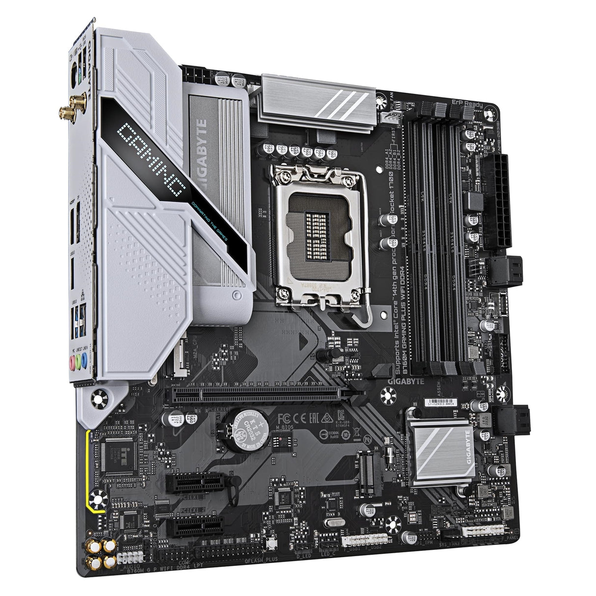 Gigabyte B760M GAMING PLUS WIFI DDR4 Intel 1700 Socket Motherboard, Micro-ATX, 4x DDR4 Slots, 2x M.2 Sockets, Fitted I/O Shield, GbE LAN, Wi-Fi 6, 1x DisplayPort / 1x HDMI Port