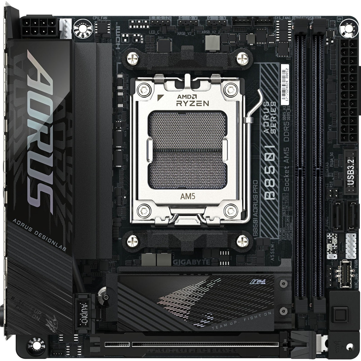 Gigabyte B850I AORUS PRO AMD AM5 Socket Motherboard, Mini-ITX, 2x DDR5 Slots, 2x M.2 Sockets, Fitted I/O Shield, 2.5GbE LAN, Wi-Fi 7, 1x HDMI Port