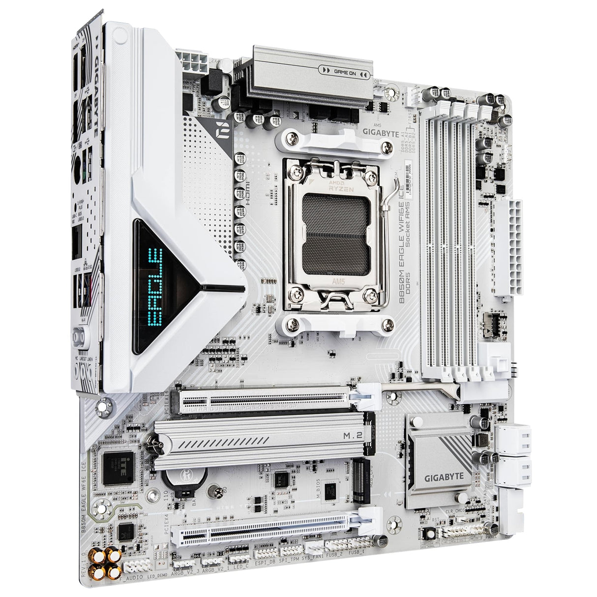 Gigabyte B850M Eagle WIFI6E ICE AMD AM5 Socket Motherboard, Micro ATX, 4x DDR5 Slots, 3x M.2 Sockets, Wi-Fi 6E, 2x DisplayPort / 1x HDMI Port