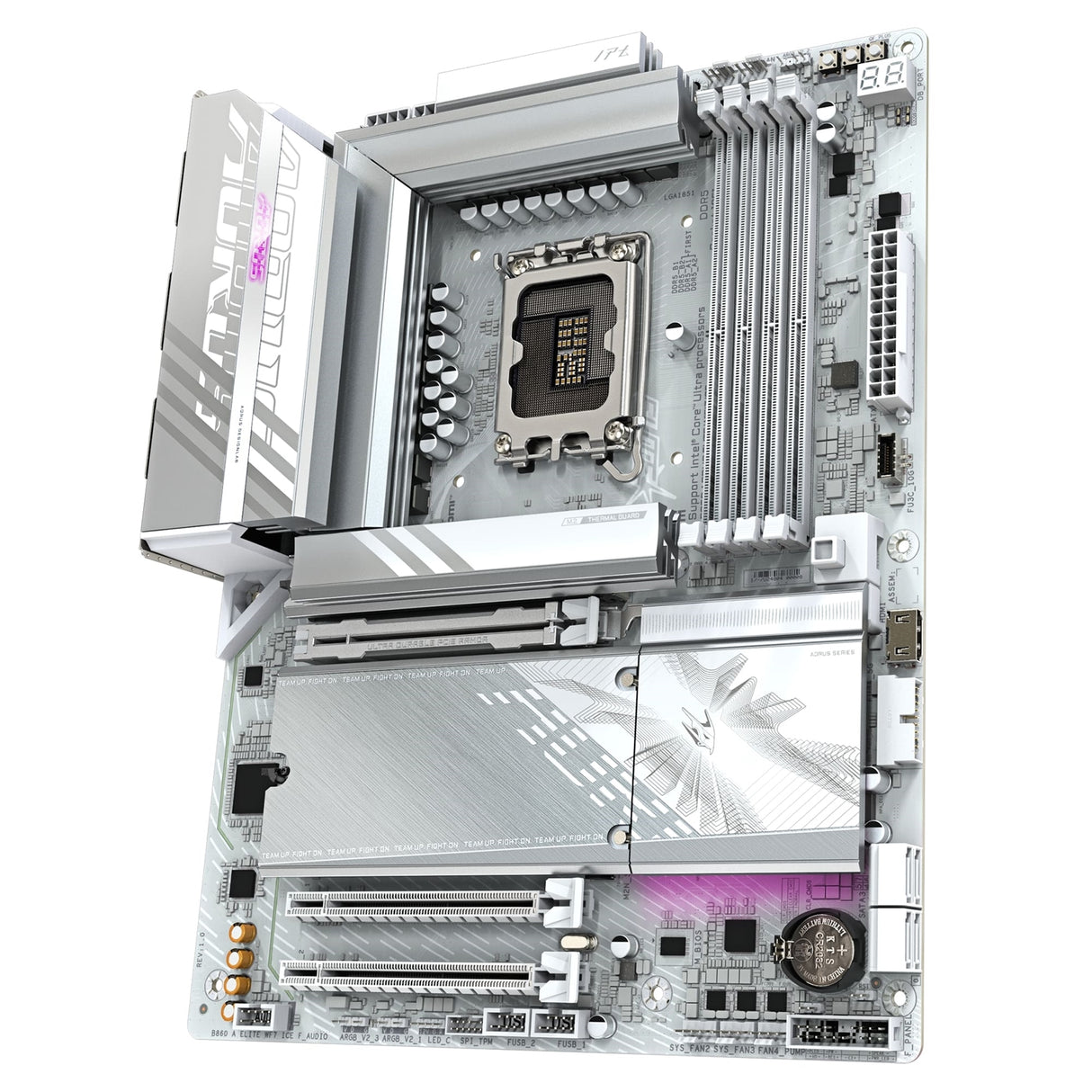 Gigabyte B860 AORUS ELITE WIFI7 ICE Intel 1851 Socket Motherboard, ATX, 4x DDR5 Slots, 3x M.2 Sockets, Fitted I/O Shield, 2.5GbE LAN, Wi-Fi 7, 1x DisplayPort / 2x HDMI / 1x USB-C (USB4)