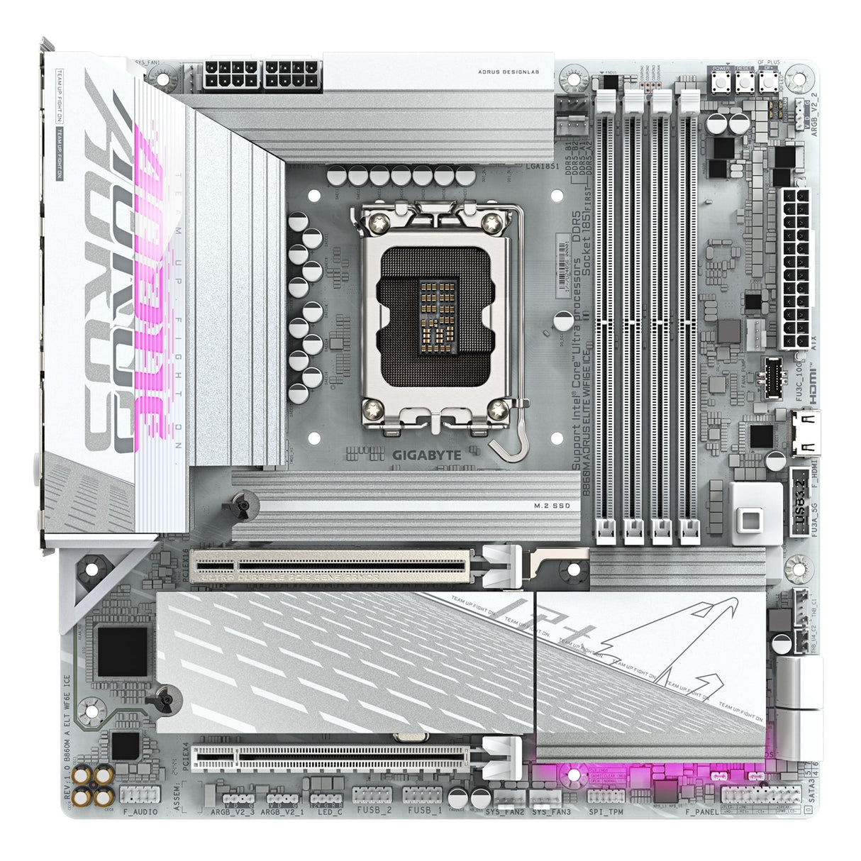 Gigabyte B860M AORUS ELITE WIFI6E ICE Intel 1851 Socket Motherboard, Micro-ATX, 4x DDR5 Slots, 3x M.2 Sockets, Fitted I/O Shield, 2.5GbE LAN, Wi-Fi 6E, 1x DisplayPort / 1x HDMI / 1x USB-C (USB4)