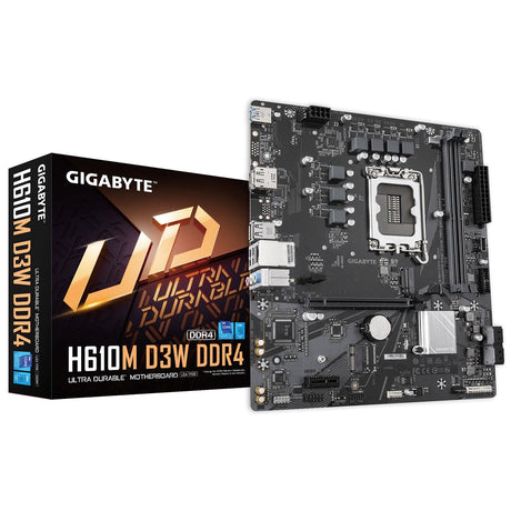 Gigabyte H610M D3W DDR4 Intel 1700 Socket Motherboard, Micro-ATX, 2x DDR4 Slots, 1x M.2 Socket, GbE LAN, 1x DisplayPort / 1x HDMI Port