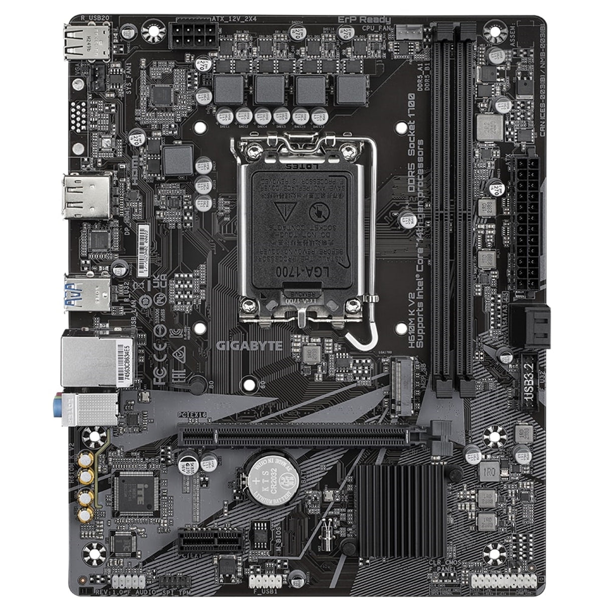 Gigabyte H610M K V2 DDR5 Anti-Sulfur Resistor Intel 1700 Socket Motherboard, Micro-ATX, 2x DDR5 Slots, 1x M.2 Socket, GbE LAN, 1x DisplayPort / 1x HDMI Port