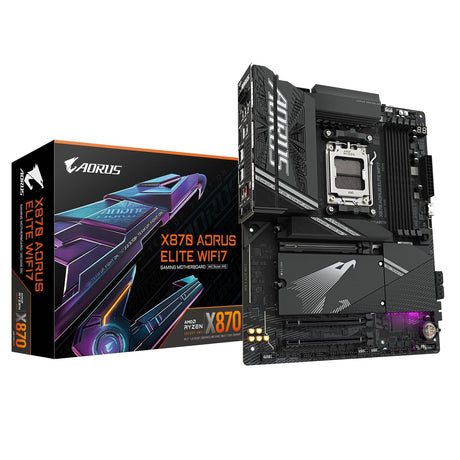 Gigabyte X870 AORUS ELITE WIFI7 AMD AM5 Socket Motherboard, ATX, 4x DDR5 Slots, 4x M.2 Sockets, Fitted I/O Shield, 2.5GbE LAN, Wi-Fi 7, 1x HDMI Port / 2x USB-C (USB4)