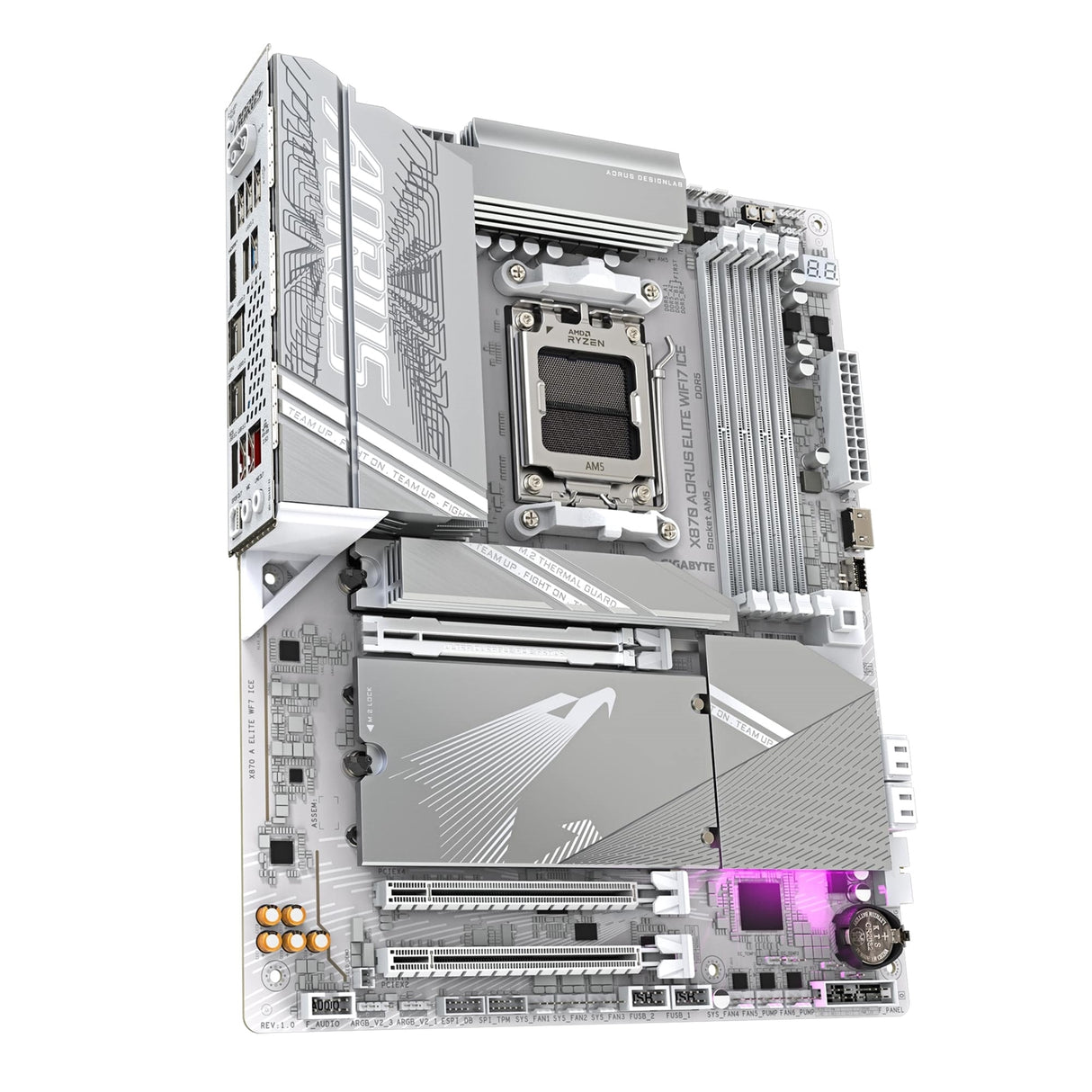 Gigabyte X870 AORUS ELITE WIFI7 ICE AMD AM5 Socket Motherboard, ATX, 4x DDR5 Slots, 4x M.2 Sockets, Fitted I/O Shield, 2.5GbE LAN, Wi-Fi 7, 1x HDMI Port / 2x USB-C (USB4)