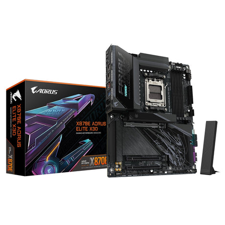 Gigabyte X870E AORUS ELITE X3D AMD AM5 Socket Motherboard, ATX, 4x DDR5 Slots, 4x M.2 Sockets, Fitted I/O Shield, 5GbE LAN, Wi-Fi 7, 1x HDMI Port / 2x USB-C (USB4)