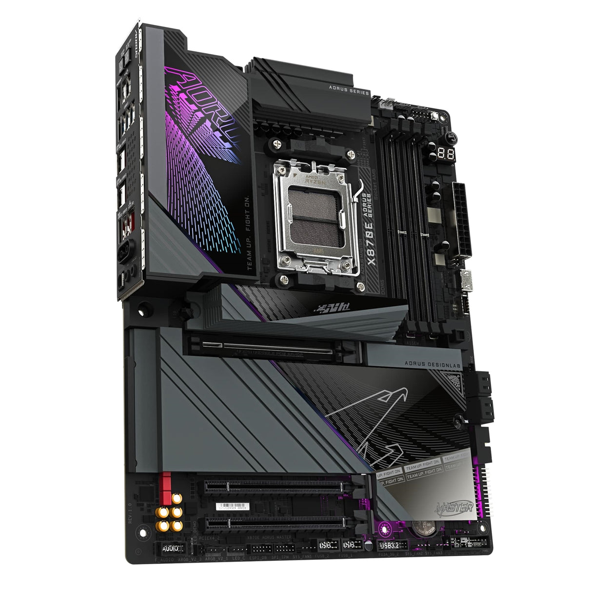 Gigabyte X870E AORUS MASTER AMD AM5 Socket Motherboard, ATX, 4x DDR5 Slots, 4x M.2 Sockets, Fitted I/O Shield, 5GbE LAN, Wi-Fi 7, 1x HDMI Port / 2x USB-C (USB4)