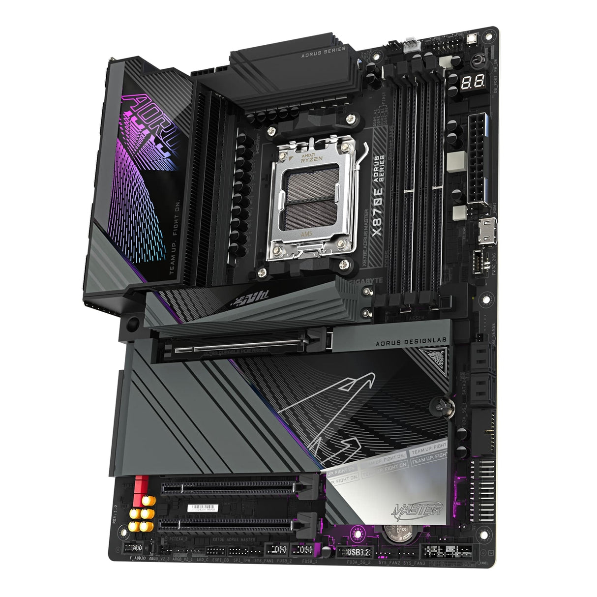 Gigabyte X870E AORUS MASTER AMD AM5 Socket Motherboard, ATX, 4x DDR5 Slots, 4x M.2 Sockets, Fitted I/O Shield, 5GbE LAN, Wi-Fi 7, 1x HDMI Port / 2x USB-C (USB4)