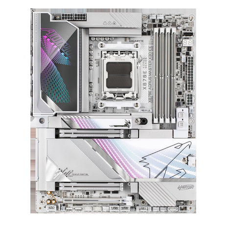 Gigabyte X870E AORUS MASTER X3D ICE AMD AM5 Socket Motherboard, ATX, 4x DDR5 Slots, 5x M.2 Sockets, Fitted I/O Shield, 10GbE LAN, Wi-Fi 7, 1x HDMI Port / 2x USB-C (USB4)