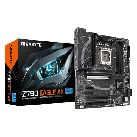 Gigabyte Z790 EAGLE AX Intel 1700 Socket Motherboard, ATX, 4x DDR5 Slots, 3x M.2 Sockets, Fitted I/O Shield, 2.5GbE LAN, Wi-Fi 6E, 1x DisplayPort / 1x HDMI Port