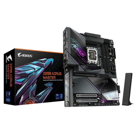 Gigabyte Z890 AORUS MASTER Intel 1851 Socket Motherboard, ATX, 4x DDR5 Slots, 5x M.2 Sockets, Fitted I/O Shield, 10GbE LAN, Wi-Fi 7, 2x USB-C (USB4)