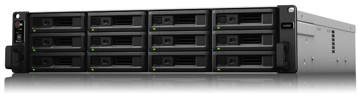 Synology RackStation SA3200D, 12 x 3.5"/2.5" SAS/SATA HDD/SSD, Intel Xeon D-1521 4-core 2.4 GHz, 8 GB DDR4 ECC RDIMM, 1GbE/10GbE, PCIe 3.0, 88 x 430.5 x 692 mm