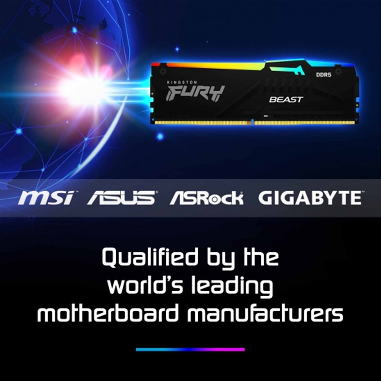 Kingston FURY Beast KF560C36BBEA-8 8GB (1x 8GB) DIMM System Memory, 6000MHz, DDR5, CL36, Black, RGB, Intel XMP, AMD EXPO