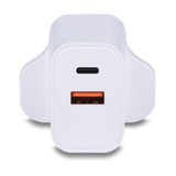 LINDY 73425 30W USB Type A & C Charger UK Plug, 3A, Power Delivery 3.0 + PPS, 2 Output Connectors (USB, 24 pin USB-C), White