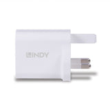 LINDY 73425 30W USB Type A & C Charger UK Plug, 3A, Power Delivery 3.0 + PPS, 2 Output Connectors (USB, 24 pin USB-C), White