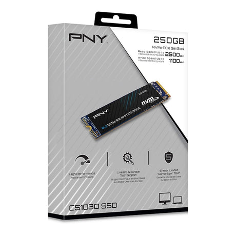 PNY CS1030 (M280CS1030-250-RB) 250GB SSD, PCIe Gen3 x4 Interface,Max Read 2500MB/s, MaxWrite 1100MB/s, 5 Year Limited Warranty