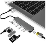 Prevo C605A 6-In-1 USB-C 4K Media and Data Transfer Hub Docking Station with 60W Passthrough, USB-C, HDMI, SD, USB-A for PC, Laptop, Tablet - Windows and Mac iOS Compatible