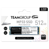 Team MP33 (TM8FP6512G0C101) 512GB NVMe SSD, M.2 Interface, PCIe Gen3, 2280, Read 1600MB/s, Write 1000MB/s, 3 Year Warranty