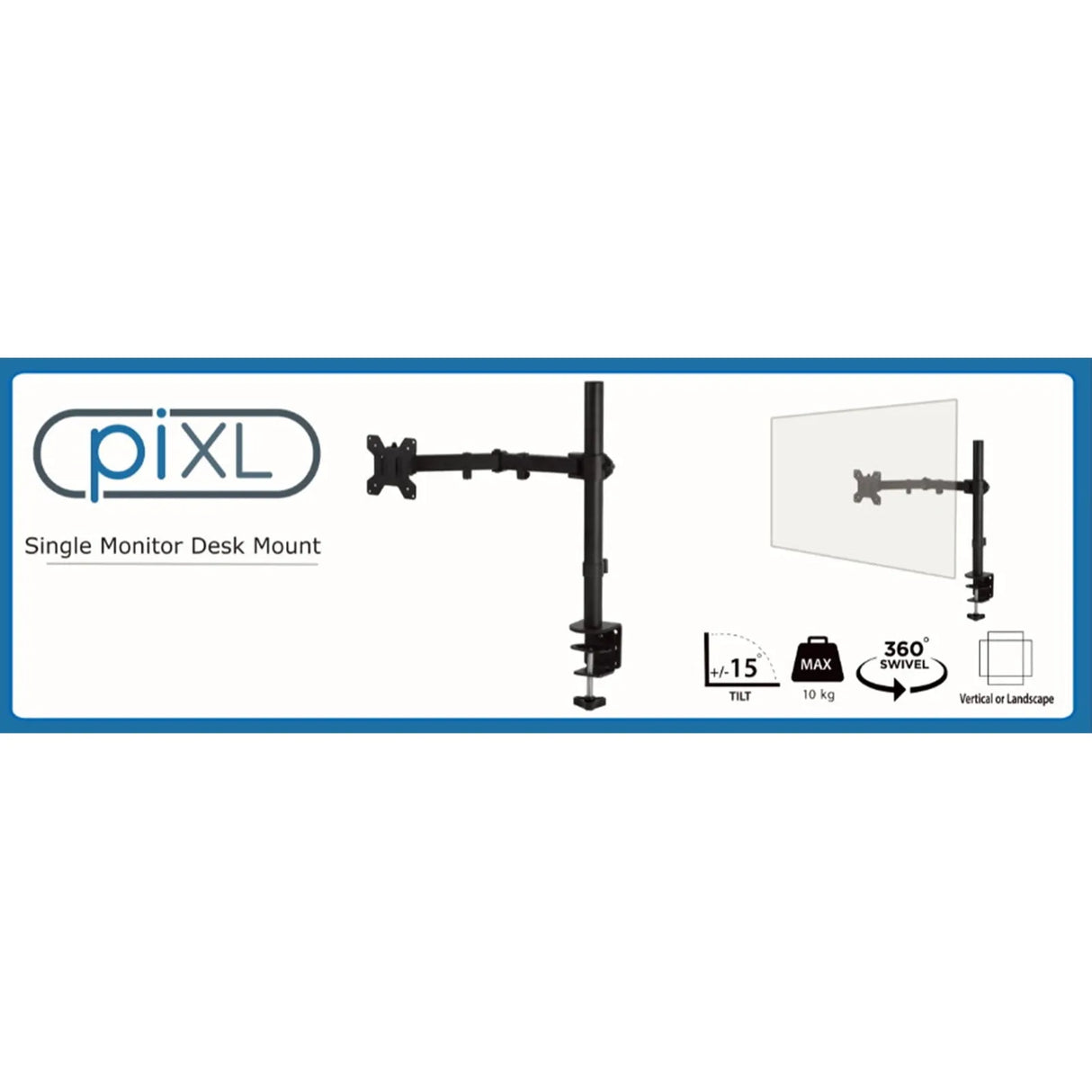 piXL Desk-Mounted Fully-Adjustable Single Monitor Arm for Screens up to 32 inch with VESA Mount & Built-In Cable Management